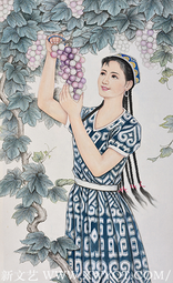肖耀彩作品《葡萄沟的姑娘》105X64cm  2003年